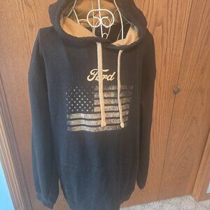 Buckhorn River Men's XL Black Ford Graphic Hoodie Flag Beige Lining VG Cond